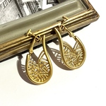 90sVINTAGE EARRING  透かし柄アンティークゴールドヴィンテージ　ストーンイヤリング　アンティーク  クラシカル　花　フラワー　大ぶり　クリップ　透かしボタン風　レースボタン