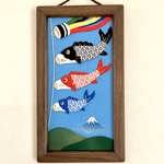 「鯉のぼりB」木製額入り正絹押し絵　　