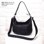 ★ハンドメイド★日本製★牛革★２ＷＡＹショルダーバッグ（ロングハンドル・肩掛け）★クロ色★コロンとしたスタイル★ 
