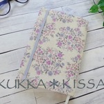 栞ゴムベルト付　文庫、A6サイズ用ブックカバー【S】ナチュラルサークルフラワー(モーブ/綿麻）