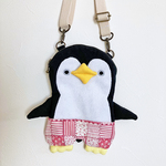 ぱんつペンギン ショルダーポーチ(赤パッチワークのパンツ)