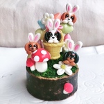 【キャバっ子うさぎの置物🌼🐶🐰🍄】キャバリアオールスターズ