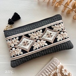 new🖤ふんわりヌビポーチ インド刺繍リボン✨ダークグレー　インド刺繍リボンポーチ