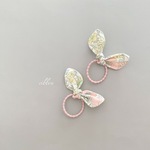リボンベビーヘアゴム　リバティPoppy＆Daisy ミルキーグリーン＆イエロー