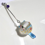 珠にゃんこ☆ヨーヨー☆にゃ〜にゃ〜Blue☆選べる片耳用の耳飾りorチャーム