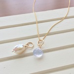 ブルーカルセドニーとバロックパールの“2charm”ネックレス☆14kgf