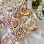 30cm/50cm  インド刺繍リボン 　チュール  花柄  ピンクパープル  #sm24
