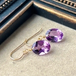 宝石カットアメジストのオーバルカットピアス