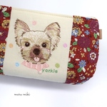 ヨークシャテリア　イラスト刺繍ポーチ　再販
