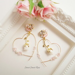 Heart Hoop ～White Rose～ イヤリング/ピアス/ハート/フープ/ビジュー/花/フラワー/薔薇/ローズ/パール/ビーズ/大ぶり