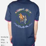 花売り馬ガール/ワクワクを着る!/ポロシャツ/ドライ/ハンドクラフト/デザイン変更可/ネイビー×ホットピンク