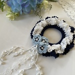 再販 ネモフィラのシュシュ navy ポンポンレース付き