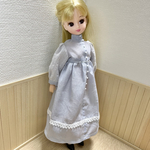 再販　 異素材袖ワンピース　青灰