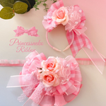 ペット　チョーカー&カチューシャセット💖 💖Candy pink①🎀母の日🎀薔薇🌹カーネーション💐