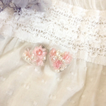 ♡ピンクのお花のハート♡イヤリング♡ガラス
