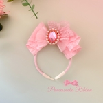 ペット用カチューシャ💖ライトピンク💖Plumage ribbon🎀