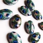 【4個】縦穴  楕円形　クジャク柄　ビーズ　パーツ　ハンドメイド　ビーズ　材料　DIY