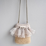 再販4 Tシャツヤーン × チュール スマホショルダー　スマホポシェット　ズパゲッティ バッグ　カゴバッグ