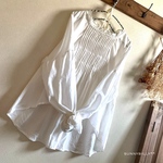 pin tuck feminine pullover（off white/half linen）