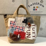 tuttifun＊薄茶と赤チェックの帆布バッグ
