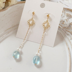 高品質アクアマリン ＆ 淡水パールピアス