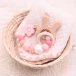 【歯固めジュエリー】歯固めブレスレット♡ナチュラルウッド×くすみピンク×ベビーピンク