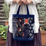 ✴︎✴︎藍染絣のパッチワーク&刺し子のミニトートバッグSS ハンドメイド