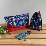 【kikuchimon様ご注文品】道路と車＊ネイビー☆お弁当入れ＆コップ袋（ｓ）セット