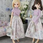 紫ハイネックマキシ丈ワンピース&リバティスカート2wayセット　ワイルドフラワーピンクラベンダー　1/6ドール用リカちゃん服