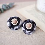 ビーズ刺繍𓍯ギンガムチェックflowerピアス