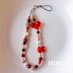 ビーズストラップ❤️スマホストラップ🐰ハンドストラップ🟤RED×BROWN☺︎/MIMI.☺︎