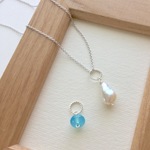バロックパールとシーブルーカルセドニーの“2charm”ネックレス〈シルバー〉
