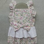 完成品 胴回り47cm 花柄 ピンク紫 肩にフリル付き２段スカート キャミソールワンピース 
