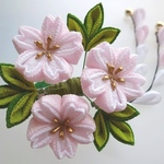薄さくら色×白色　桜のくちばしクリップ髪飾り　#つまみ細工　浴衣や着物に