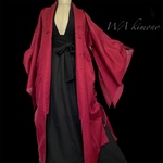 "裾袖クシュ"変型羽織 絽 着物リメイク シースルー 作務衣 カーディガン 和 コスプレ フォーマル 衣装 鉦鼓 書道家 和楽器 お箏 三味線 尺八 詩吟 衣装 フリーサイズ エンジ  B54143n