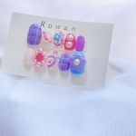 ネイルチップ　夏ネイル　レトロ　ポップ　お花　個性派　ぷっくり　うねうね　カラフル　アメリカン　キャンディー　古着　ニュアンス　ピンク　紫