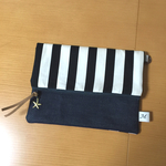 デニム×ストライプクラッチ☆ヒトデチャーム付