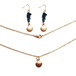 シェルと天然ターコイズさざれのフックピアス&シェルネックレス