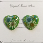 ♡レジン♡   ハート お花  イヤリング  黄緑色