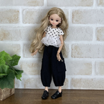 NO,307 リカちゃん　服　オシャレ　カーゴパンツ　ドット　フリルブラウス　初夏　お出かけコーデ　リアルクローズ