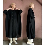 長さ選べる❤️ゆったりビッグシルエットのロングシャツ❤️上品でお洒落カラーなやわらか素材❤️ぜったい使える定番大人BLACK