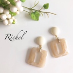 ベージュマーブルスクエアフープピアス／イヤリング