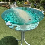 現品有り！　バラス島　名もなき島　エメラルドグリーンの海　ペアイルカ　ドルフィガラスサイドテーブル丸 〜Minamo〜　レジンアート　オーシャンアート