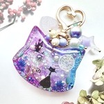🐈‍⬛魔女の猫レジンシェイカー シャカシャカ シェイカーキーホルダー シャカシャカキーホルダー 幻想的   アクセサリー 猫　猫ちゃん　ねこ　アクセサリー お花 青 紫 魔法 