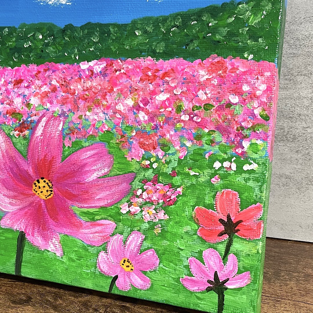 コスモスと気球 アクリル原画 コスモスと気球アクリル原画