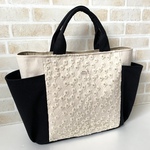 ☆オーダー品【送料無料】脇ポケット付トートバッグ☆大サイズ(ブラックデニム&レース/デイジー花))