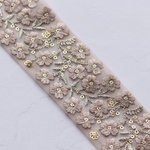 インド刺繍リボン　チュールリボン【ベージュ】刺繍リボン 刺繍リボン トリム ブレード ジャガードリボンチロリアンテープ レース チュールレース