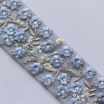 インド刺繍リボン　チュールリボン【ブルー】刺繍リボン 刺繍リボン トリム ブレード ジャガードリボンチロリアンテープ レース チュールレース