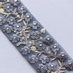 インド刺繍リボン　チュールリボン【グレー】刺繍リボン 刺繍リボン トリム ブレード ジャガードリボンチロリアンテープ レース チュールレース