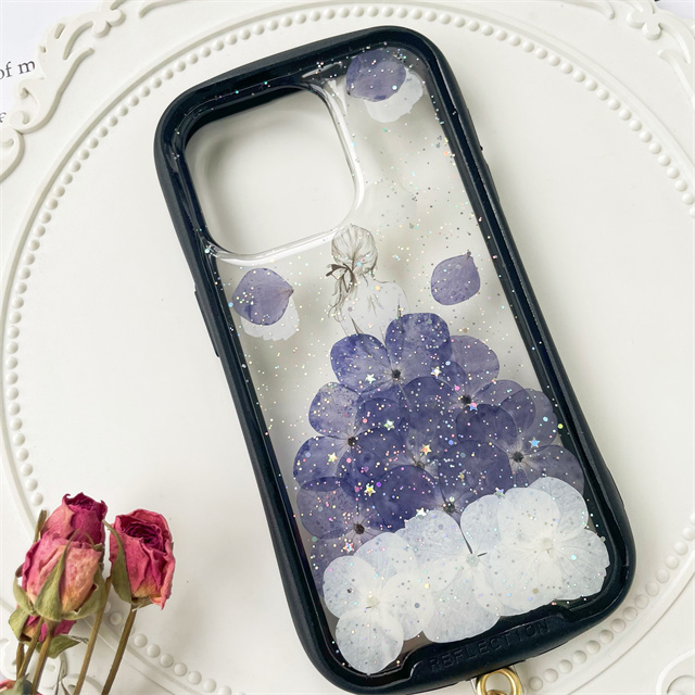 紫陽花iFace風押し花スマホケース、iPhoneのみ対応、手帳型、iPhone17、iPhone17 Pro、iPhone16Pro、iPhone16、iPhone16e、iPhone15